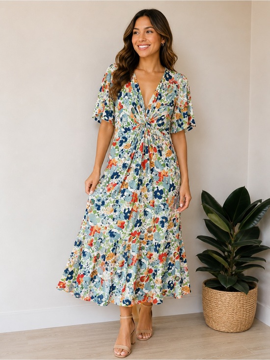 Lauren Ralph Lauren Dresses & Skirts - Ralph Lauren Floral Twist Front Linen Blend Midi Dress Women’s Medium